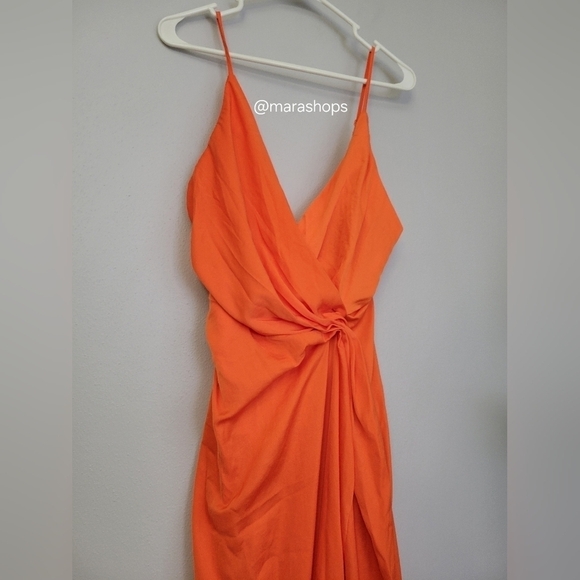 ASOS EDITION satin drape side cami midi dress in orange - Picture 3 of 8
